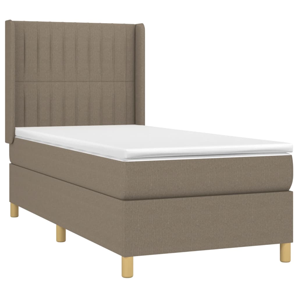 vidaXL Pat cu arcuri, saltea și LED, gri taupe, 90x190 cm, textil
