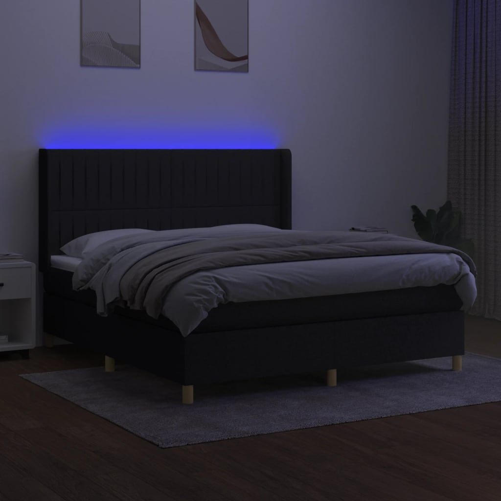 vidaXL Pat cu arcuri, saltea și LED, negru, 180x200 cm, textil