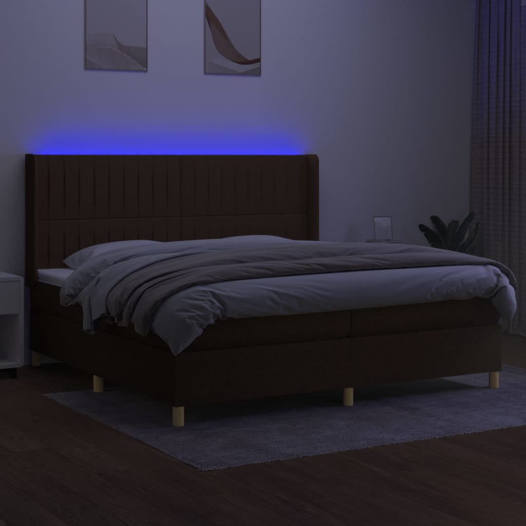 vidaXL Pat cu arcuri, saltea și LED, maro închis, 200x200 cm, textil
