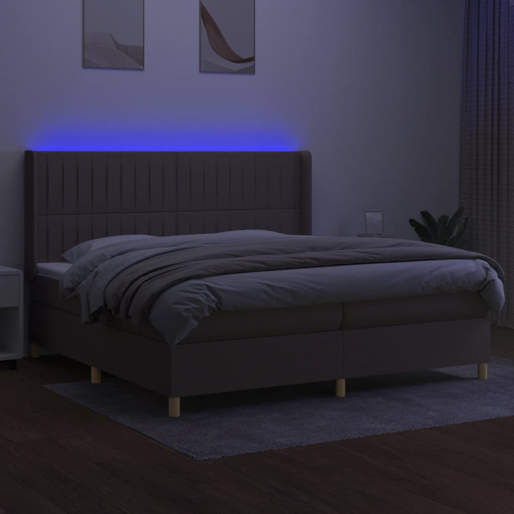 vidaXL Pat cu arcuri, saltea și LED, gri taupe, 200x200 cm, textil