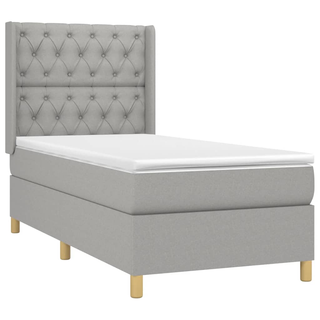 vidaXL Pat cu arcuri, saltea și LED, gri deschis, 80x200 cm, textil vidaXL Pat cu arcuri, saltea și LED, gri deschis, 80x200 cm, textil