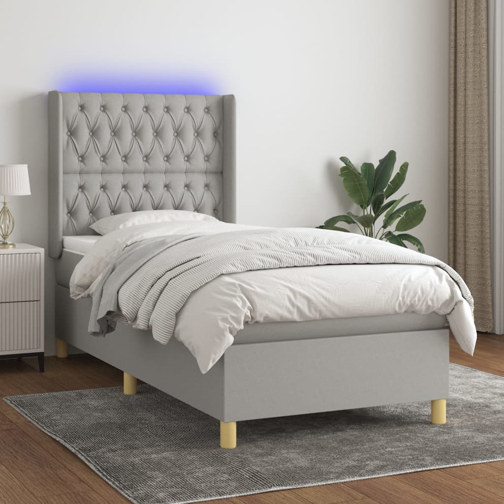 vidaXL Pat cu arcuri, saltea și LED, gri deschis, 80x200 cm, textil vidaXL Pat cu arcuri, saltea și LED, gri deschis, 80x200 cm, textil