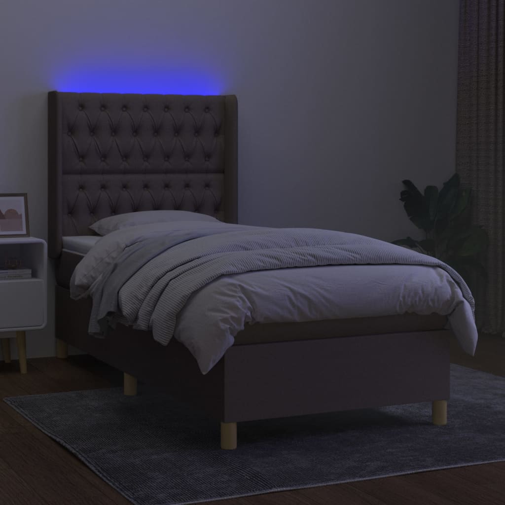 vidaXL Pat cu arcuri, saltea și LED, gri taupe, 80x200 cm, textil