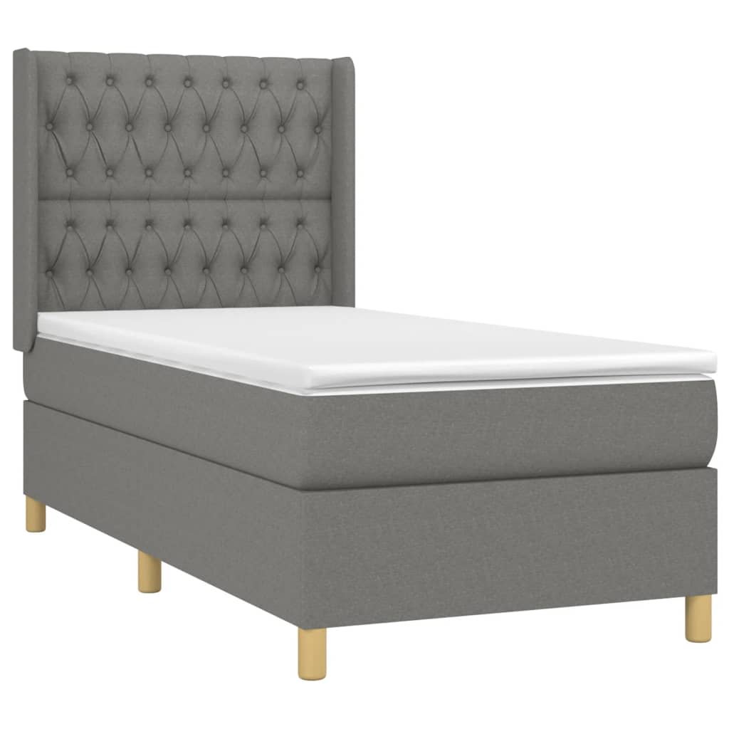vidaXL Pat cu arcuri, saltea și LED, gri închis, 90x190 cm, textil