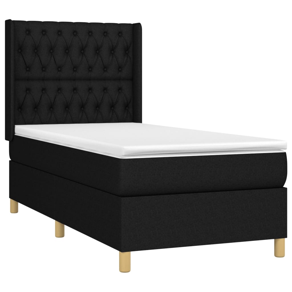 vidaXL Pat cu arcuri, saltea și LED, negru, 90x200 cm, textil