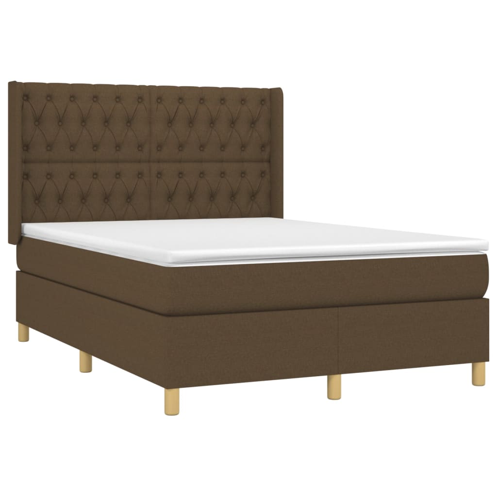 vidaXL Pat cu arcuri, saltea și LED, maro închis, 140x190 cm, textil vidaXL Pat cu arcuri, saltea și LED, maro închis, 140x190 cm, textil