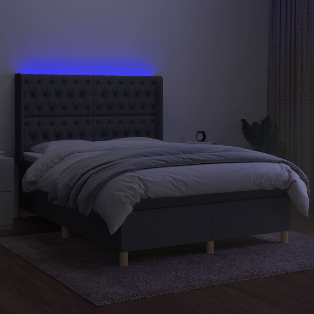 vidaXL Pat cu arcuri, saltea și LED, gri închis, 140x200 cm, textil vidaXL Pat cu arcuri, saltea și LED, gri închis, 140x200 cm, textil