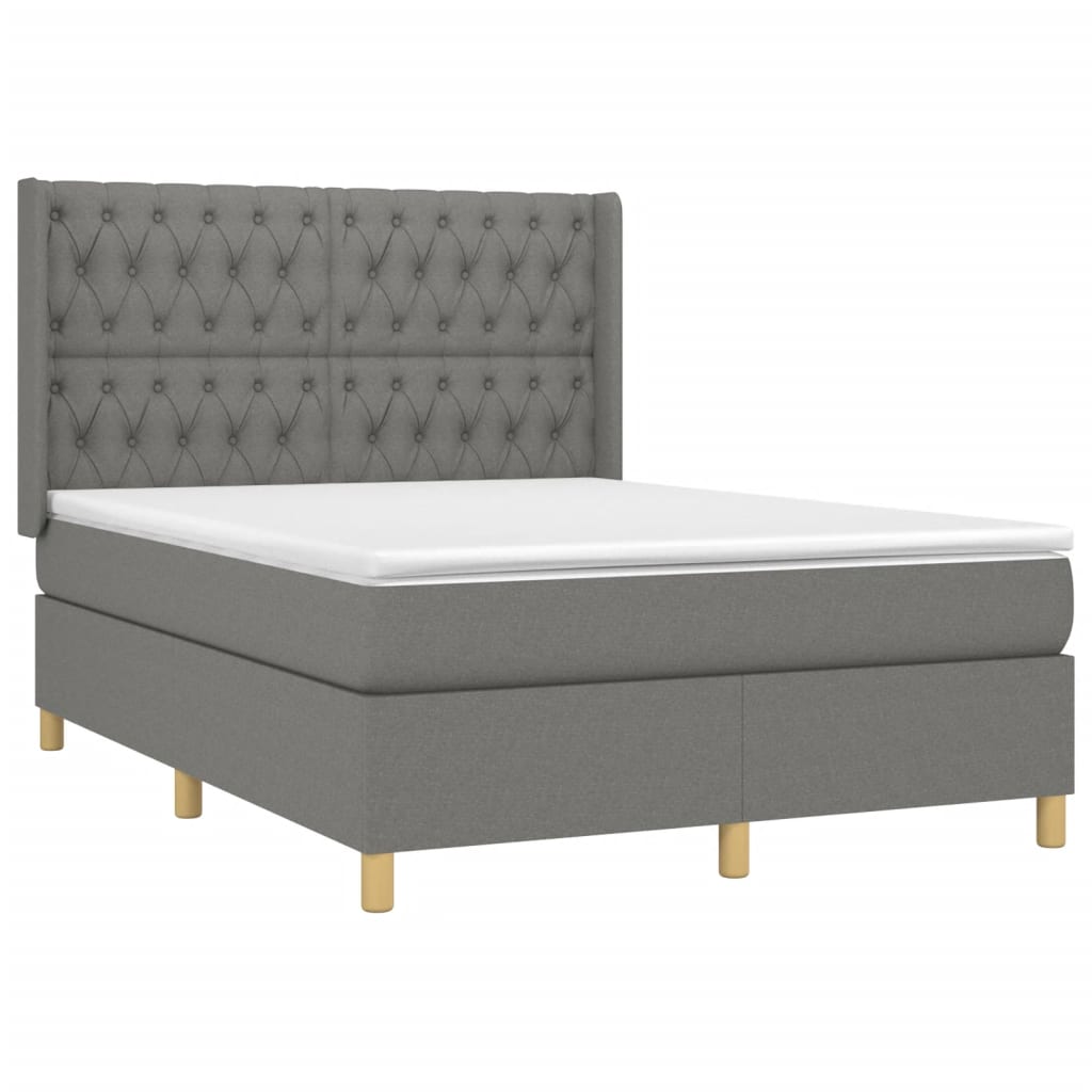 vidaXL Pat cu arcuri, saltea și LED, gri închis, 140x200 cm, textil vidaXL Pat cu arcuri, saltea și LED, gri închis, 140x200 cm, textil