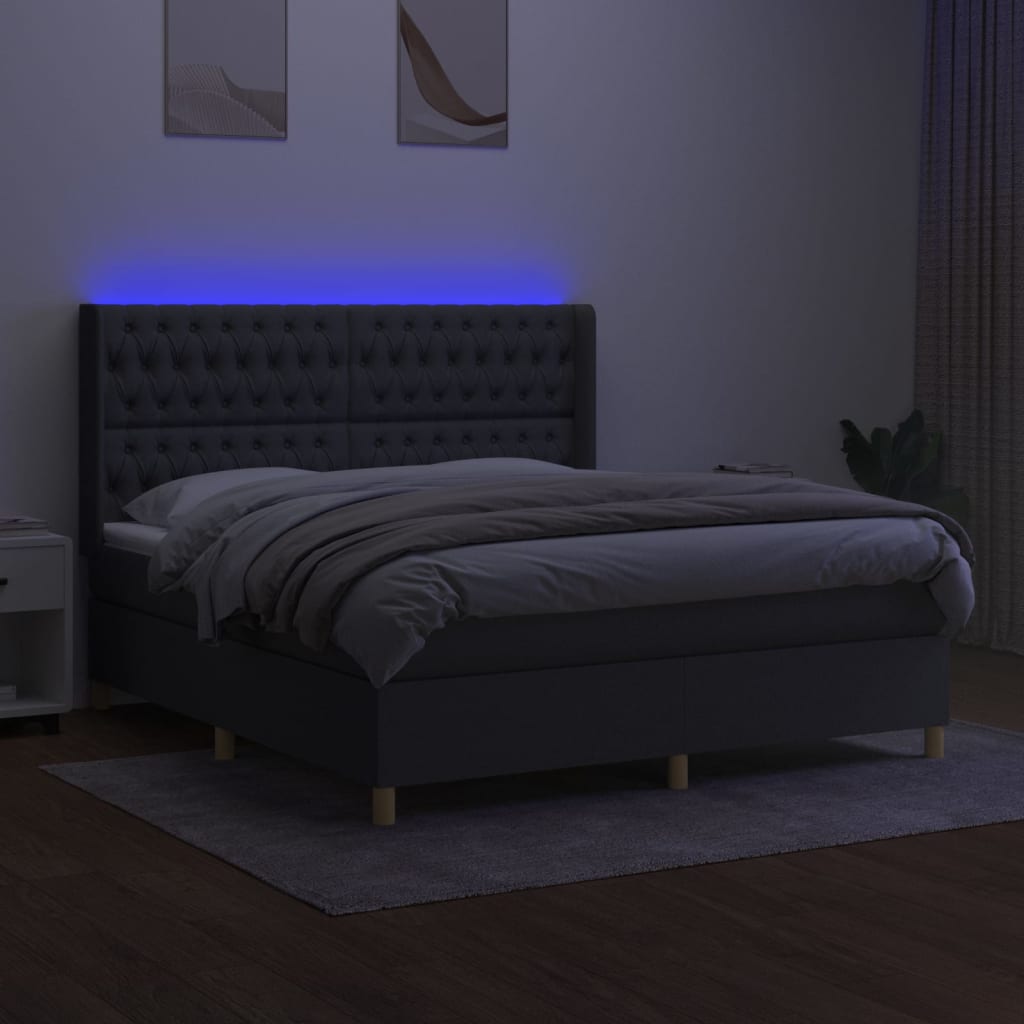 vidaXL Pat cu arcuri, saltea și LED, gri închis, 160x200 cm, textil vidaXL Pat cu arcuri, saltea și LED, gri închis, 160x200 cm, textil