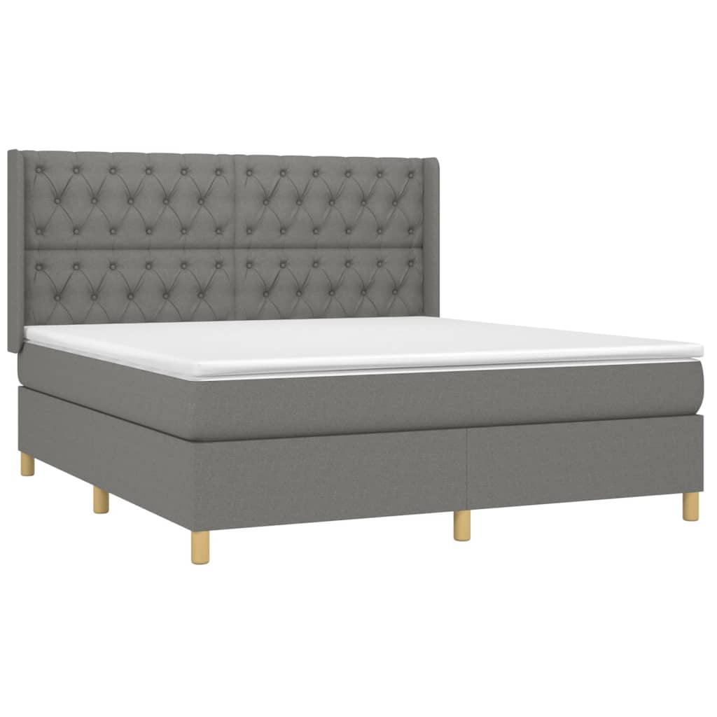 vidaXL Pat cu arcuri, saltea și LED, gri închis, 160x200 cm, textil vidaXL Pat cu arcuri, saltea și LED, gri închis, 160x200 cm, textil