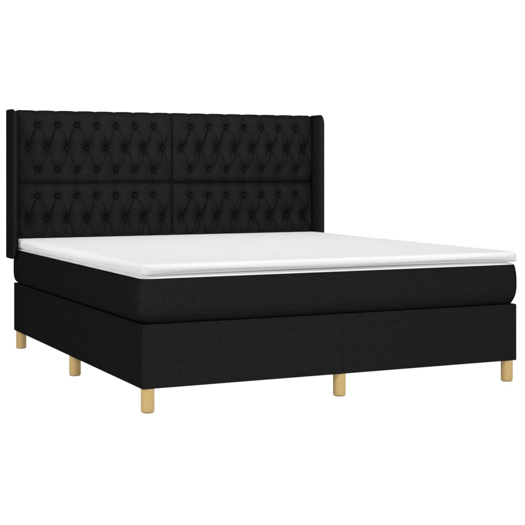 vidaXL Pat cu arcuri, saltea și LED, negru, 180x200 cm, textil vidaXL Pat cu arcuri, saltea și LED, negru, 180x200 cm, textil