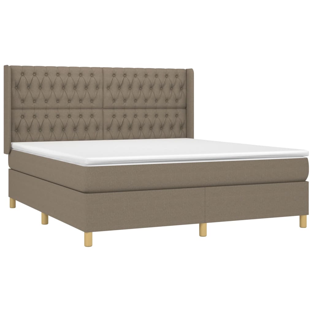 vidaXL Pat cu arcuri, saltea și LED, gri taupe, 180x200 cm, textil