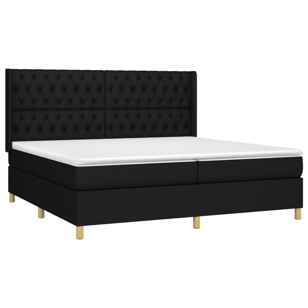 vidaXL Pat cu arcuri, saltea și LED, negru, 200x200 cm, textil