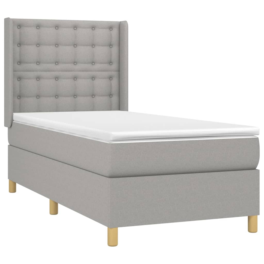 vidaXL Pat cu arcuri, saltea și LED, gri deschis, 80x200 cm, textil