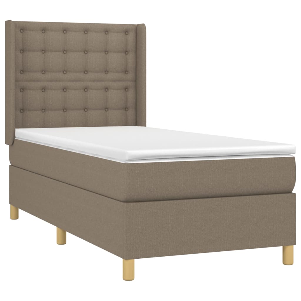 vidaXL Pat cu arcuri, saltea și LED, gri taupe, 90x200 cm, textil