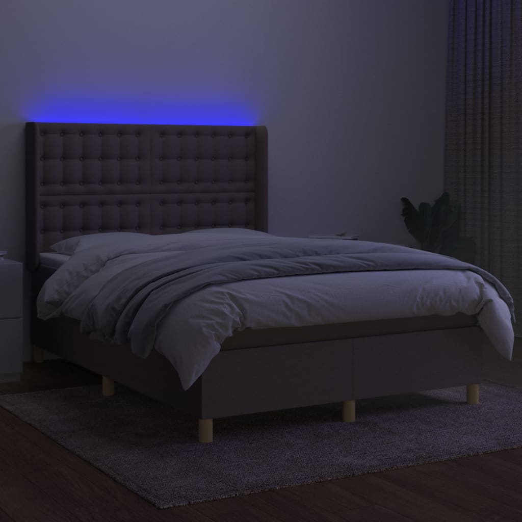 vidaXL Pat cu arcuri, saltea și LED, gri taupe, 140x190 cm, textil vidaXL Pat cu arcuri, saltea și LED, gri taupe, 140x190 cm, textil