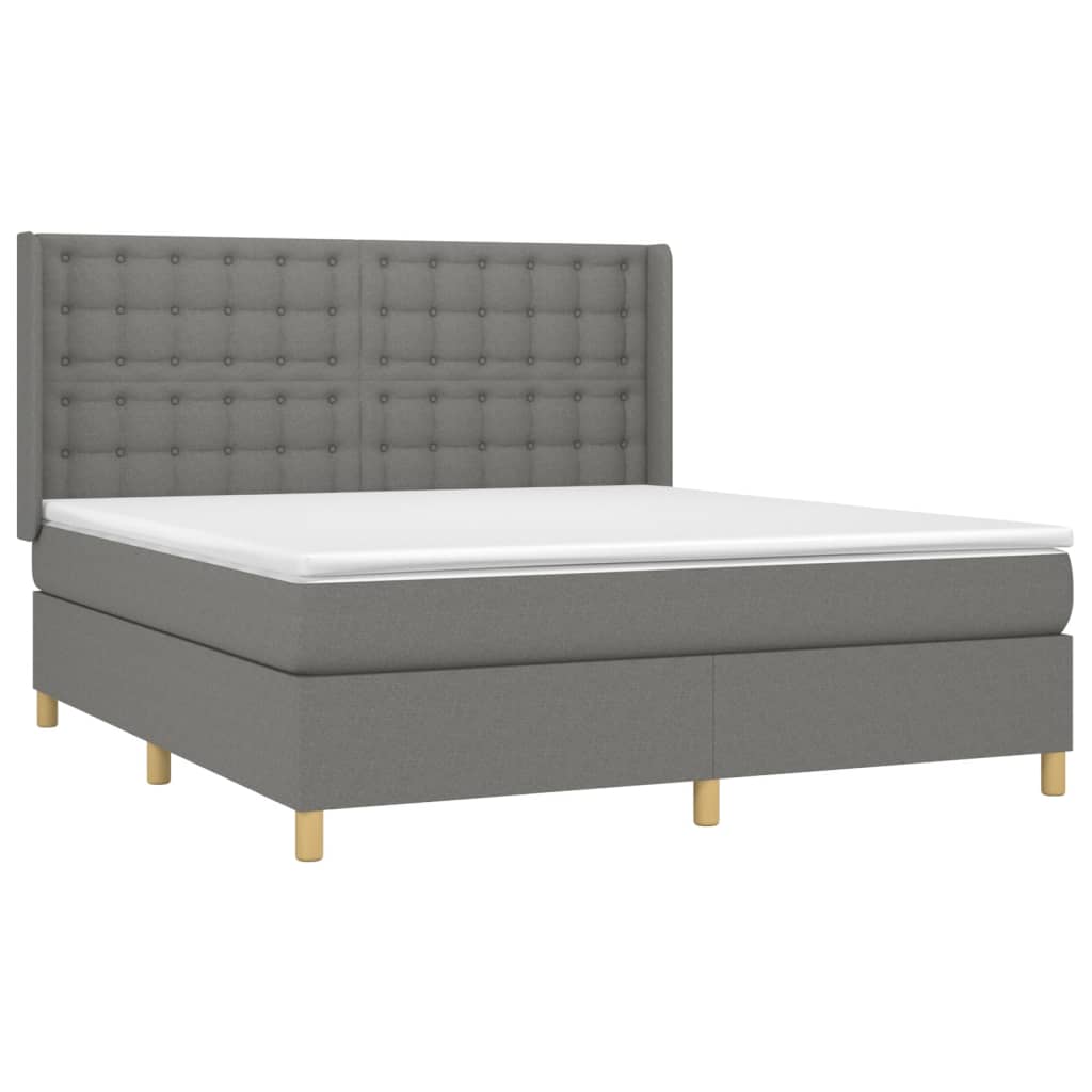 vidaXL Pat cu arcuri, saltea și LED, gri închis, 160x200 cm, textil vidaXL Pat cu arcuri, saltea și LED, gri închis, 160x200 cm, textil