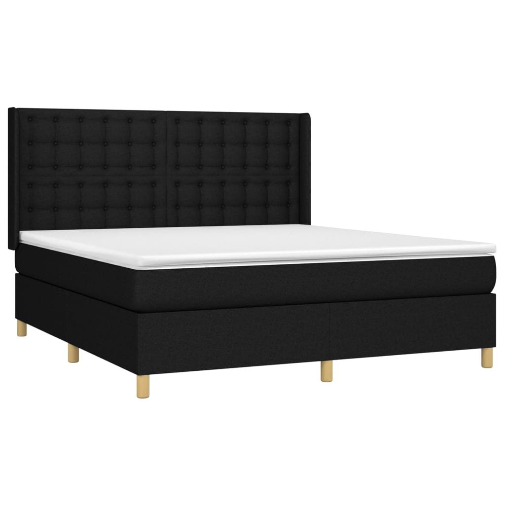 vidaXL Pat cu arcuri, saltea și LED, negru, 180x200 cm, textil vidaXL Pat cu arcuri, saltea și LED, negru, 180x200 cm, textil