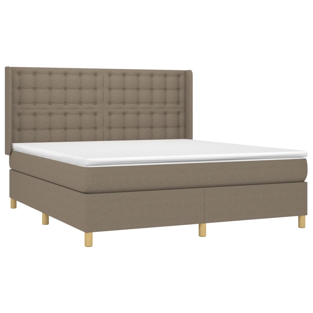 vidaXL Pat cu arcuri, saltea și LED, gri taupe, 180x200 cm, textil