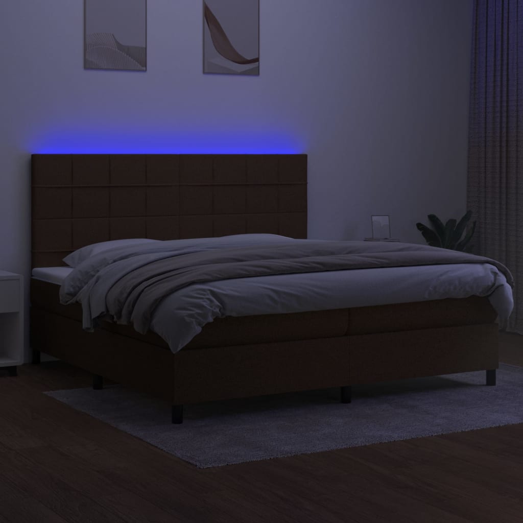 vidaXL Pat cu arcuri, saltea și LED, maro închis, 200x200 cm, textil