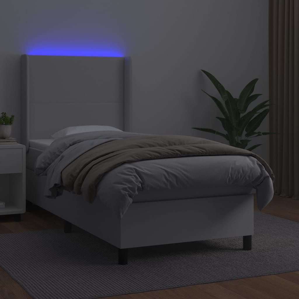 vidaXL Pat cu arcuri, saltea și LED, alb, 90x190 cm, piele ecologică vidaXL Pat cu arcuri, saltea și LED, alb, 90x190 cm, piele ecologică