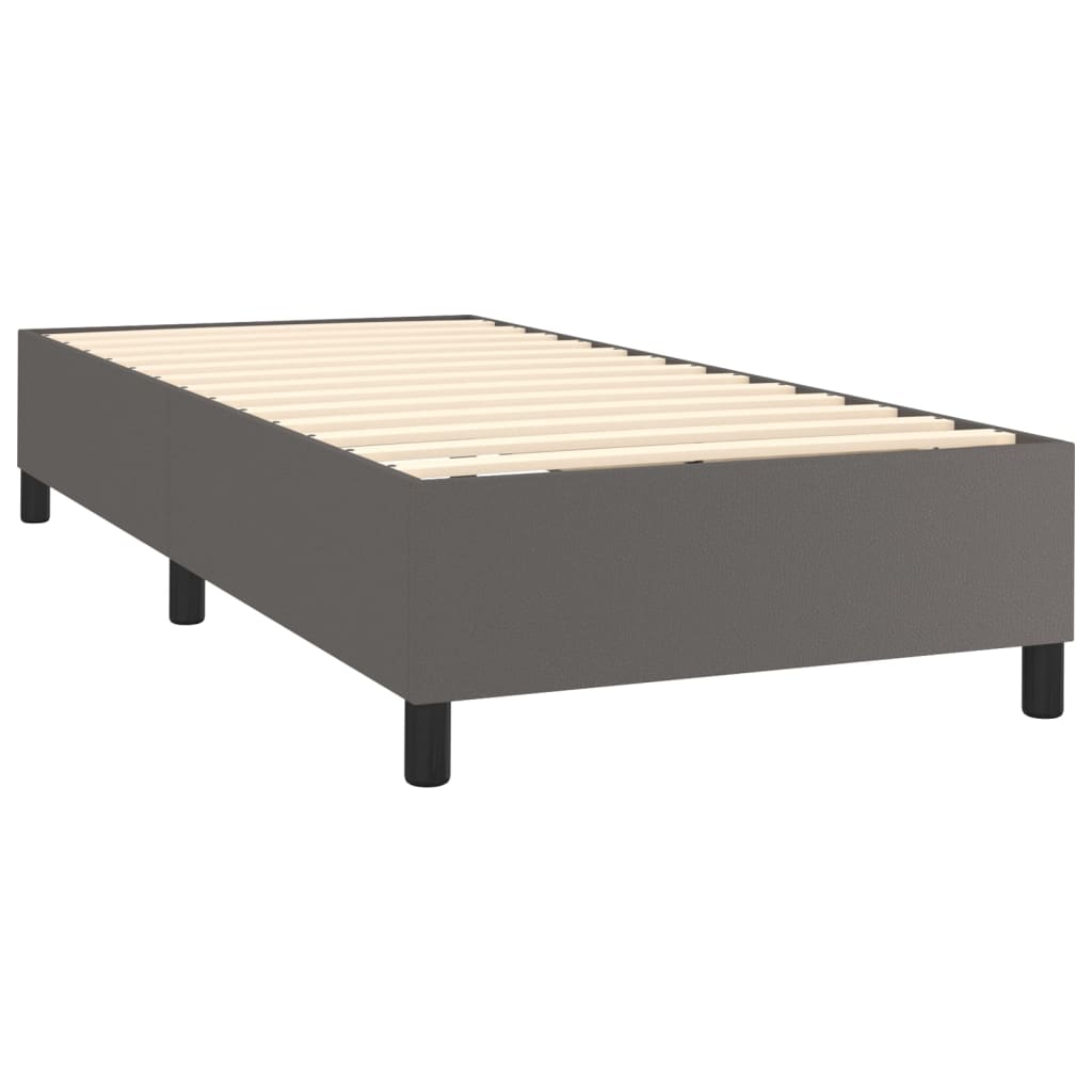 vidaXL Pat cu arcuri, saltea și LED, gri, 90x190 cm, piele ecologică