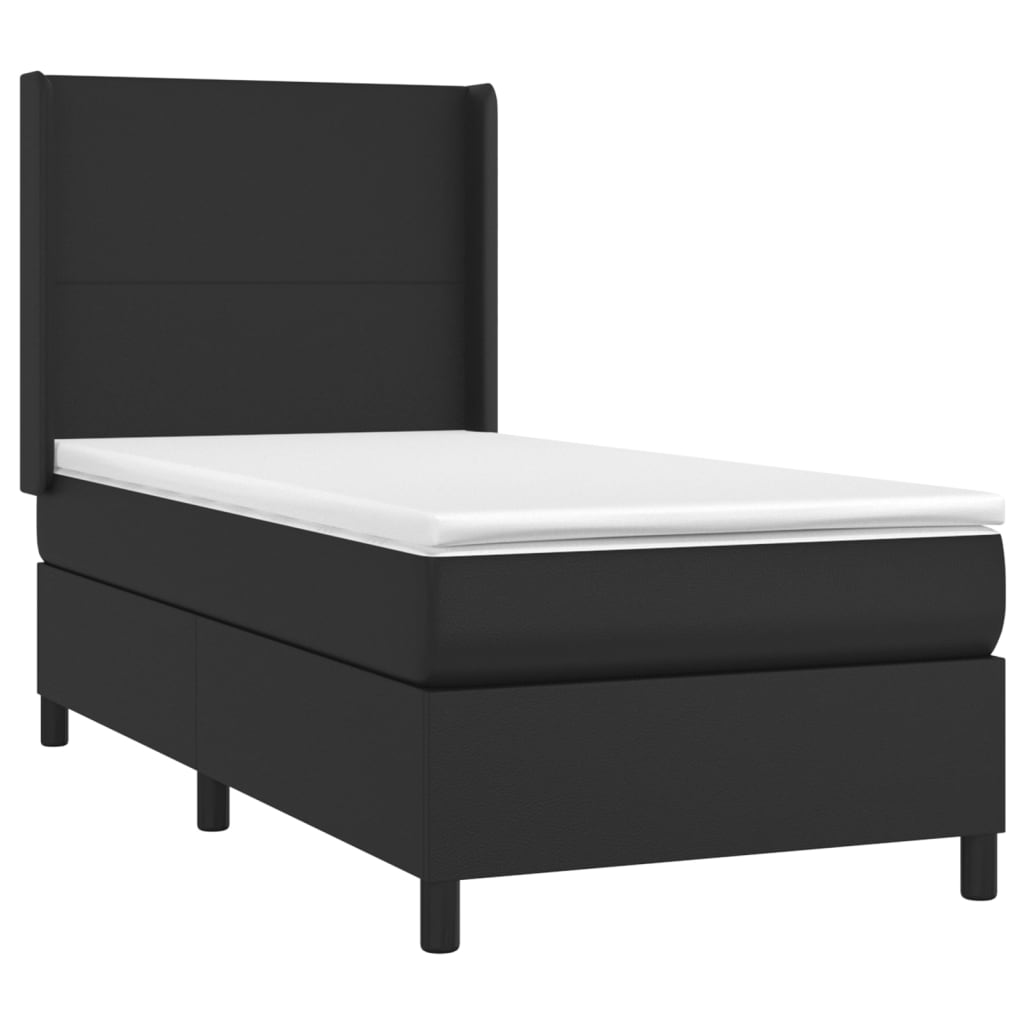 vidaXL Pat cu arcuri, saltea și LED, negru, 90x200 cm, piele ecologică
