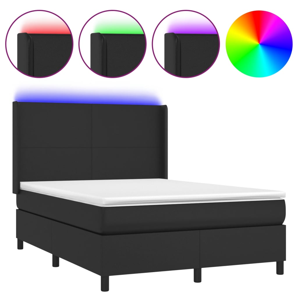 vidaXL Pat cu arcuri, saltea și LED, negru, 140x200cm, piele ecologică vidaXL Pat cu arcuri, saltea și LED, negru, 140x200cm, piele ecologică
