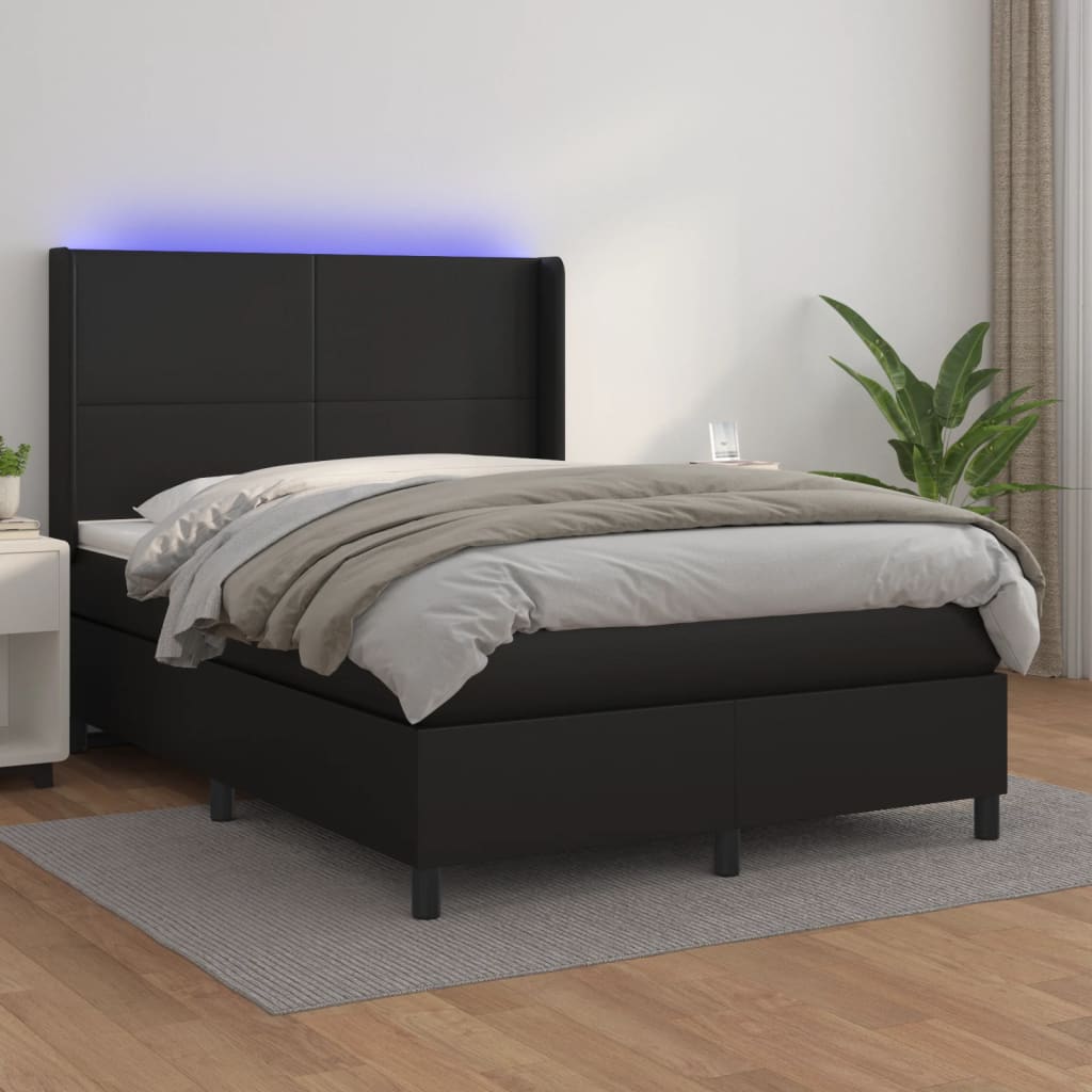 vidaXL Pat cu arcuri, saltea și LED, negru, 140x200cm, piele ecologică vidaXL Pat cu arcuri, saltea și LED, negru, 140x200cm, piele ecologică
