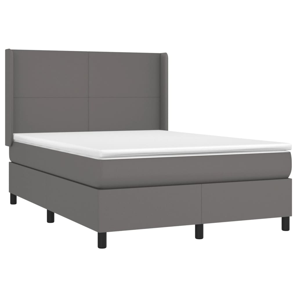 vidaXL Pat cu arcuri, cu saltea și LED, gri, 140x200 cm, piele eco