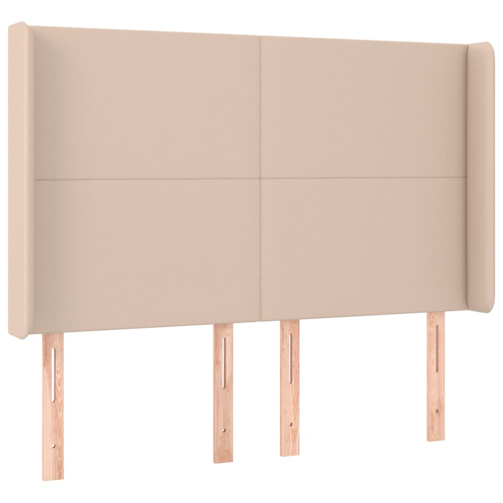 vidaXL Pat cu arcuri, saltea și LED, cappuccino, 140x200cm, piele eco