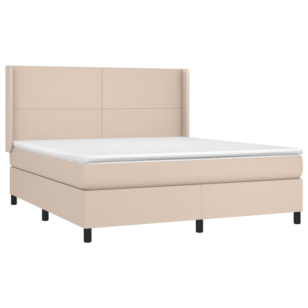 vidaXL Pat cu arcuri, saltea și LED, cappuccino, 180x200cm, piele eco