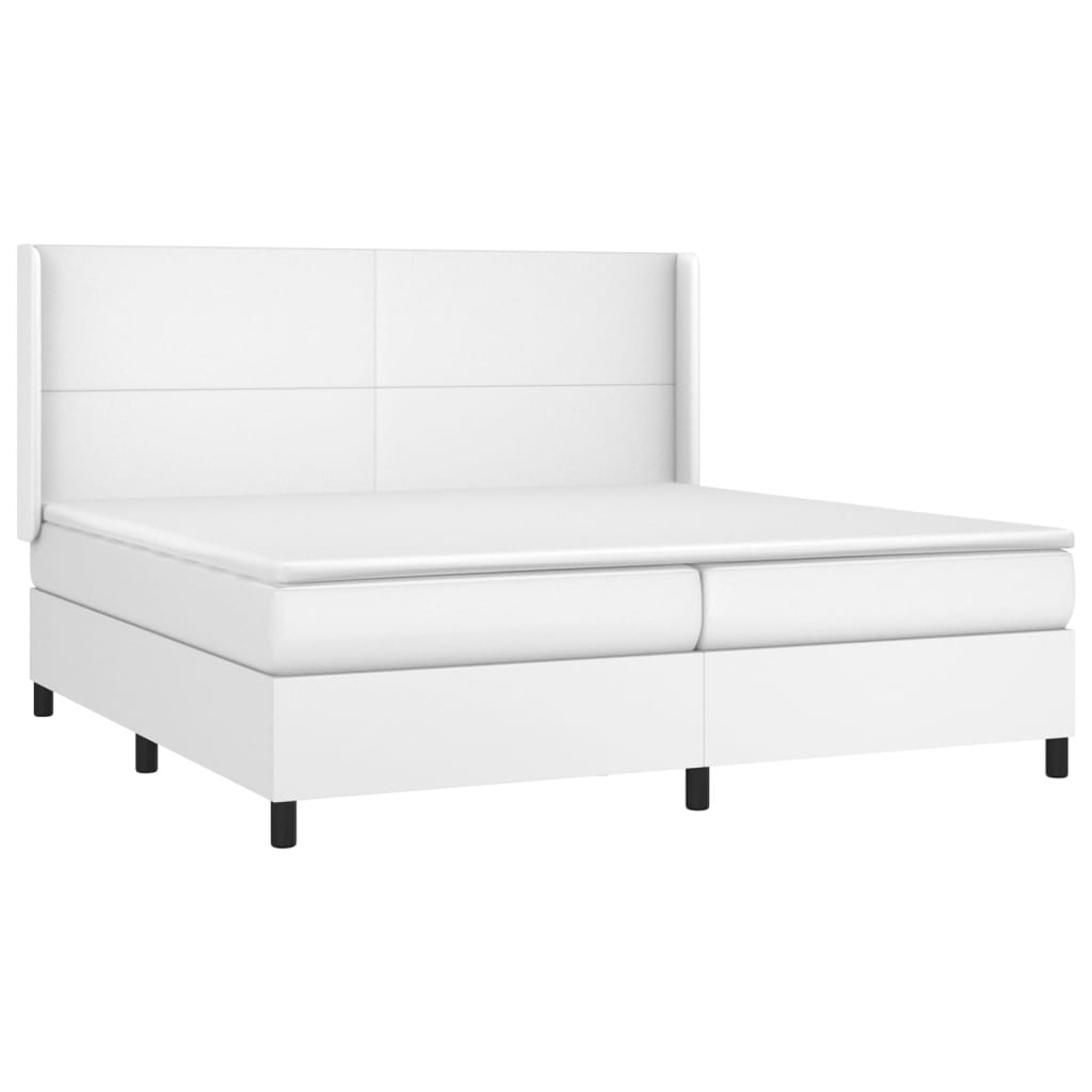 vidaXL Pat cu arcuri, cu saltea și LED, alb, 200x200 cm, piele eco vidaXL Pat cu arcuri, cu saltea și LED, alb, 200x200 cm, piele eco