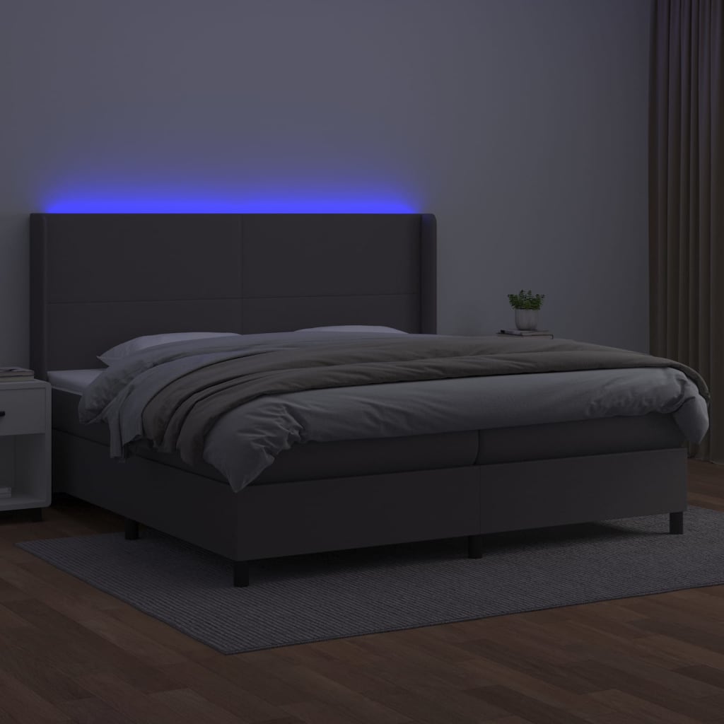 vidaXL Pat cu arcuri, saltea, gri, 200x200 cm, piele ecologică