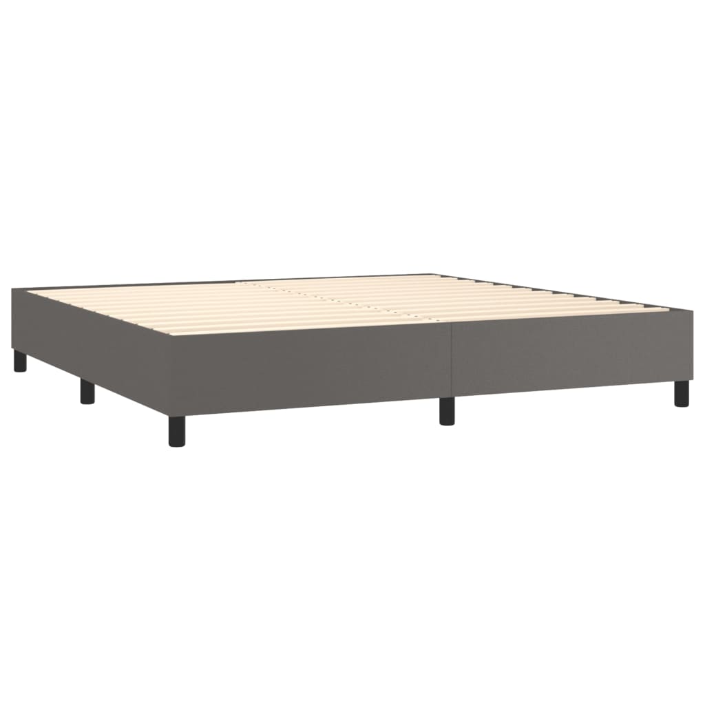 vidaXL Pat cu arcuri, saltea, gri, 200x200 cm, piele ecologică
