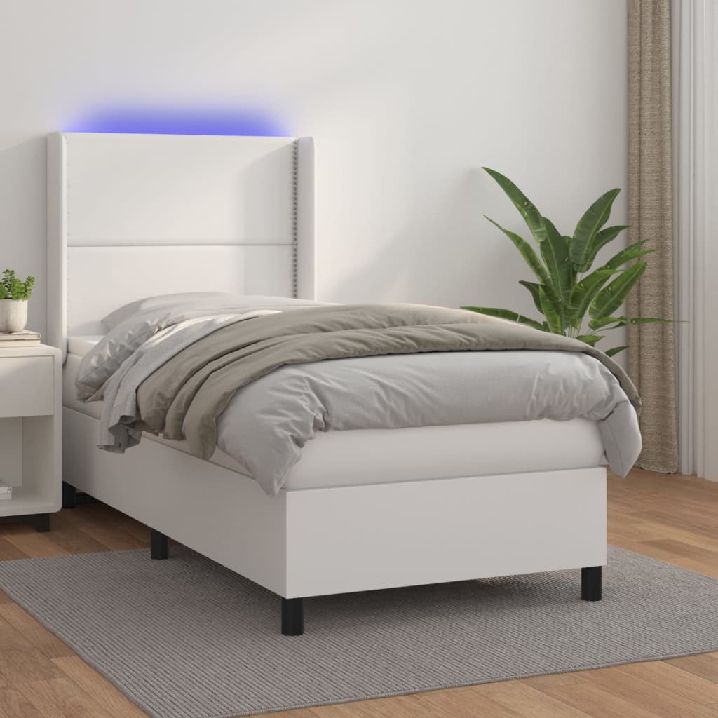 vidaXL Pat cu arcuri, saltea și LED, alb, 80x200 cm, piele ecologică vidaXL Pat cu arcuri, saltea și LED, alb, 80x200 cm, piele ecologică