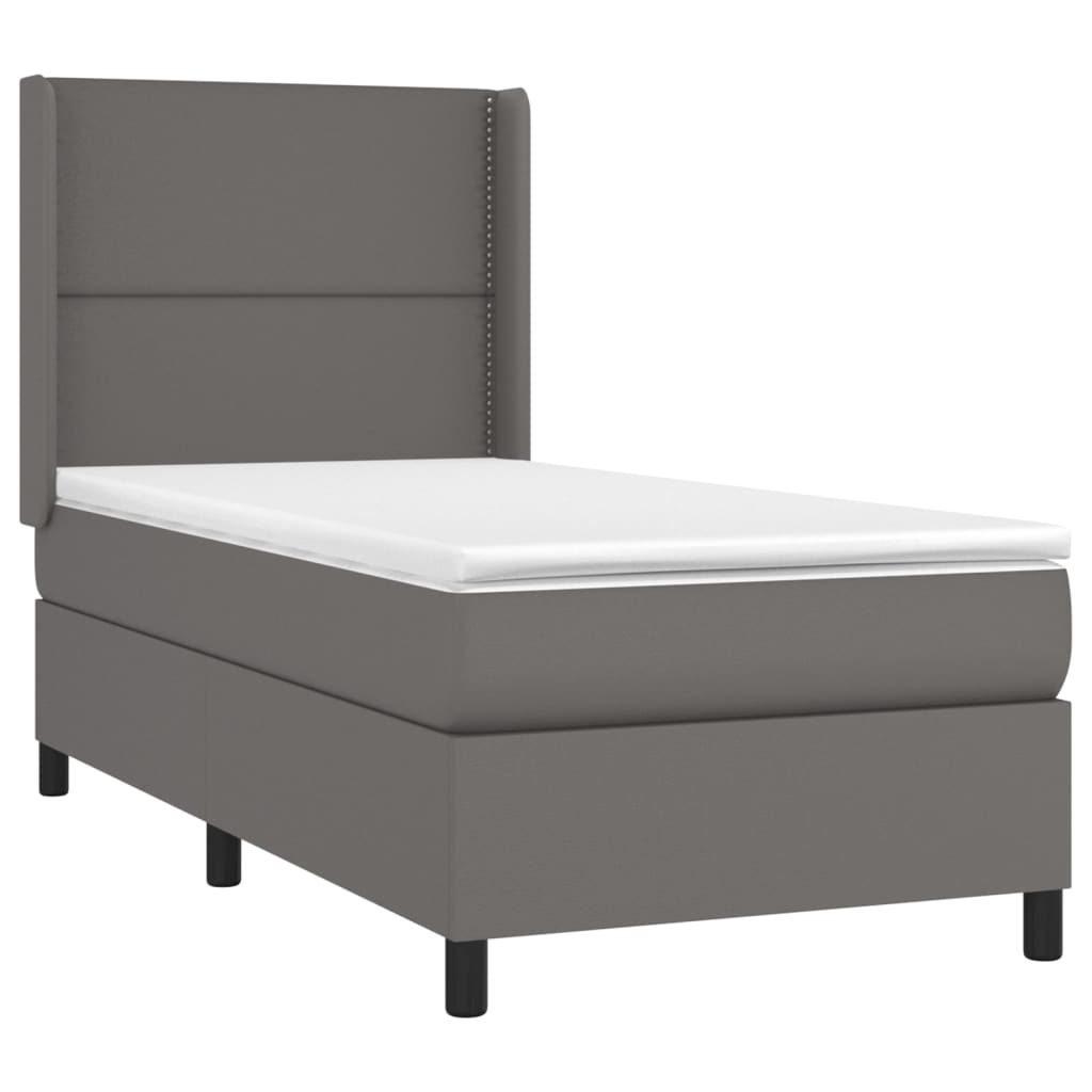 vidaXL Pat cu arcuri, saltea și LED, gri, 90x190 cm, piele ecologică