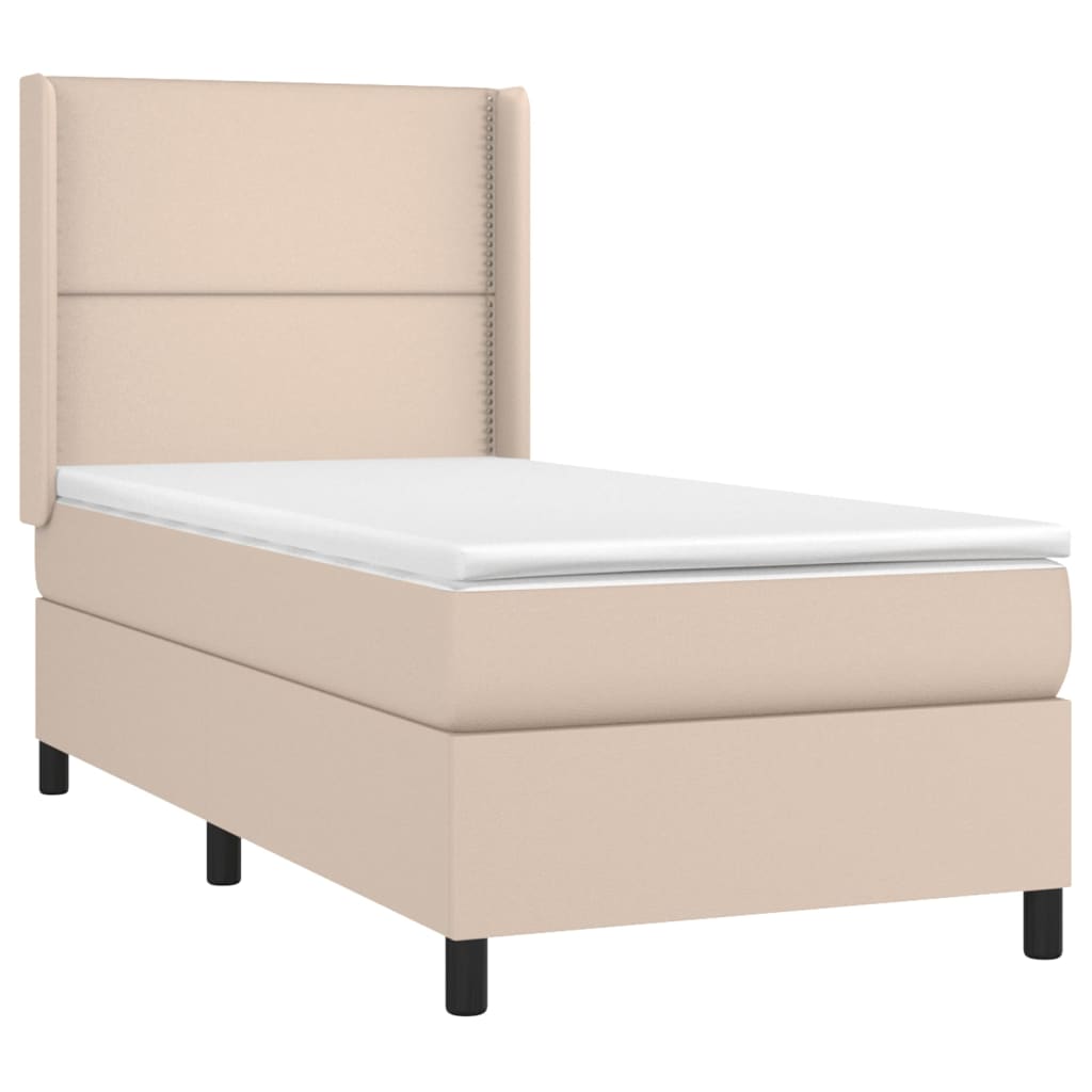 vidaXL Pat cu arcuri, saltea și LED, cappuccino, 90x190 cm, piele eco