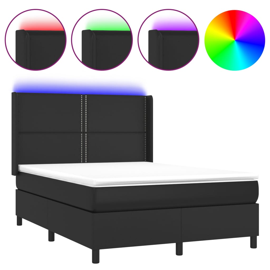 vidaXL Pat cu arcuri, saltea și LED, negru, 140x200 cm, piele eco vidaXL Pat cu arcuri, saltea și LED, negru, 140x200 cm, piele eco