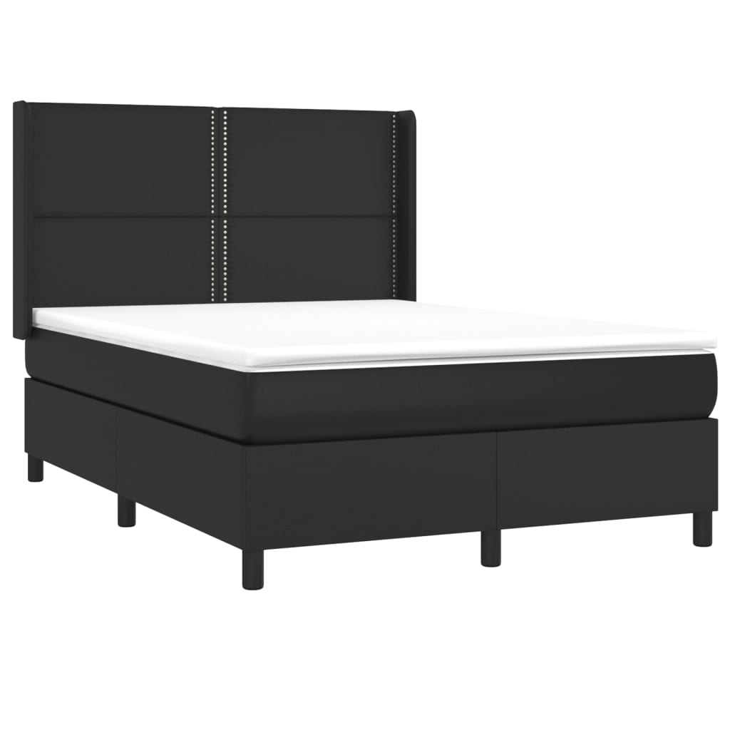 vidaXL Pat cu arcuri, saltea și LED, negru, 140x200 cm, piele eco vidaXL Pat cu arcuri, saltea și LED, negru, 140x200 cm, piele eco