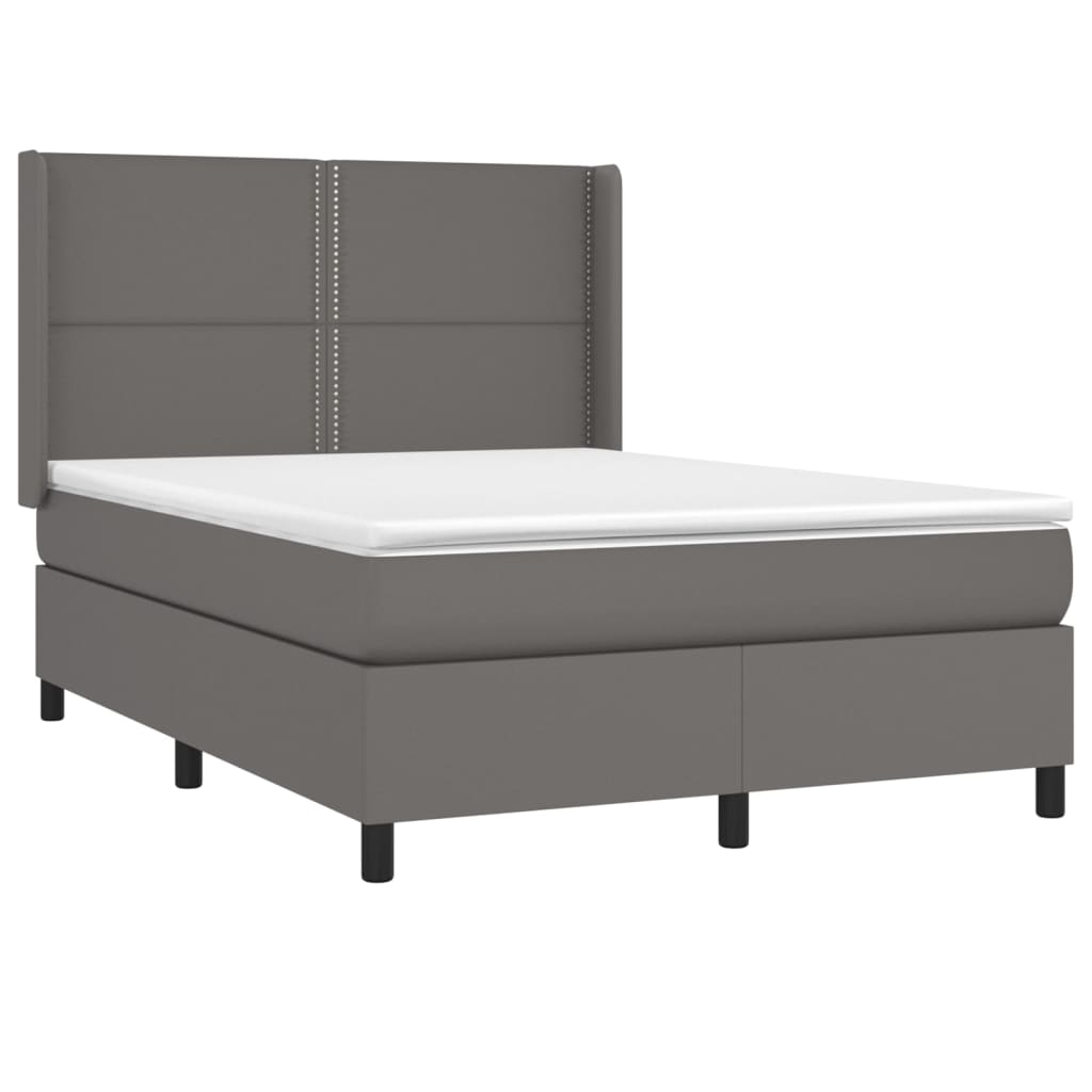 vidaXL Pat cu arcuri, saltea și LED, gri, 140x200 cm, piele eco