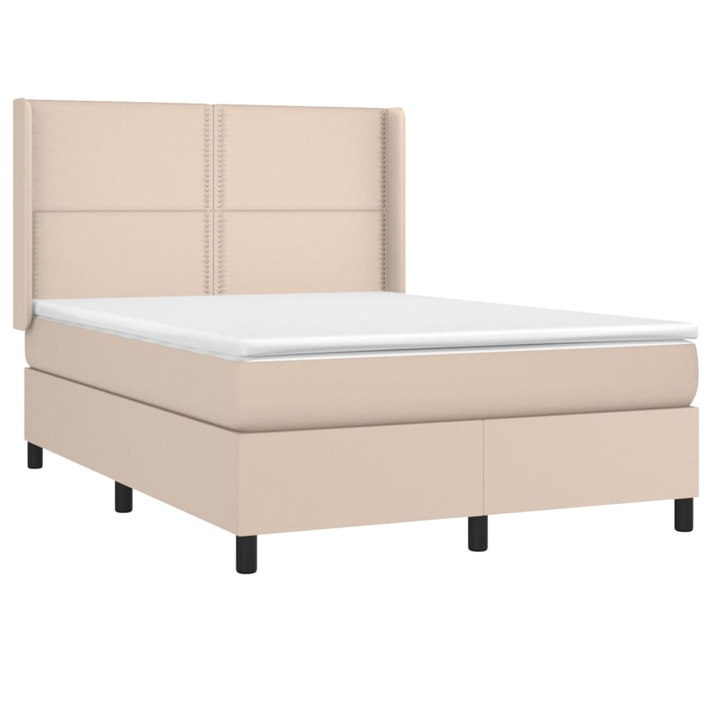 vidaXL Pat cu arcuri, saltea și LED, cappuccino, 140x200cm, piele eco