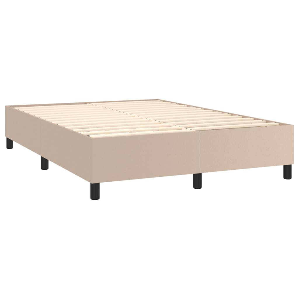 vidaXL Pat cu arcuri, saltea și LED, cappuccino, 140x200cm, piele eco