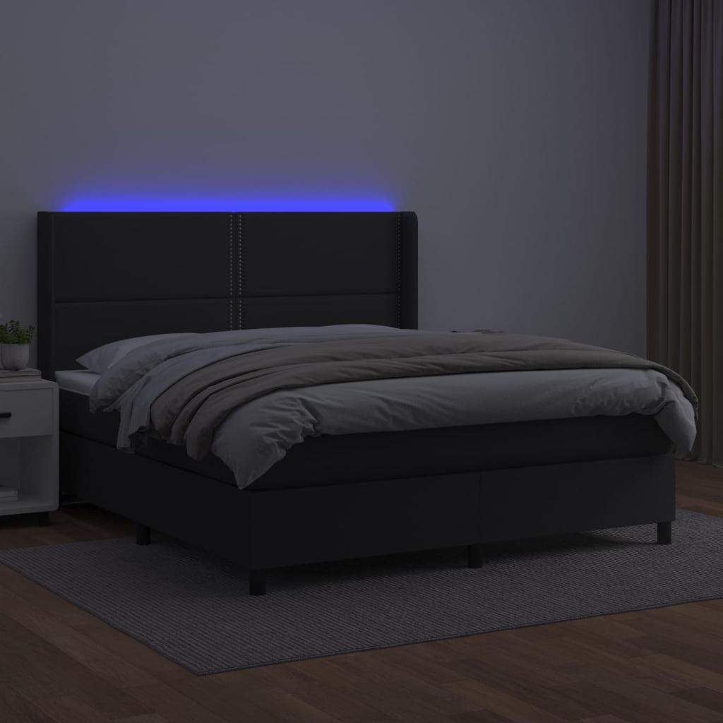 vidaXL Pat cu arcuri, saltea și LED, negru, 180x200cm, piele ecologică vidaXL Pat cu arcuri, saltea și LED, negru, 180x200cm, piele ecologică