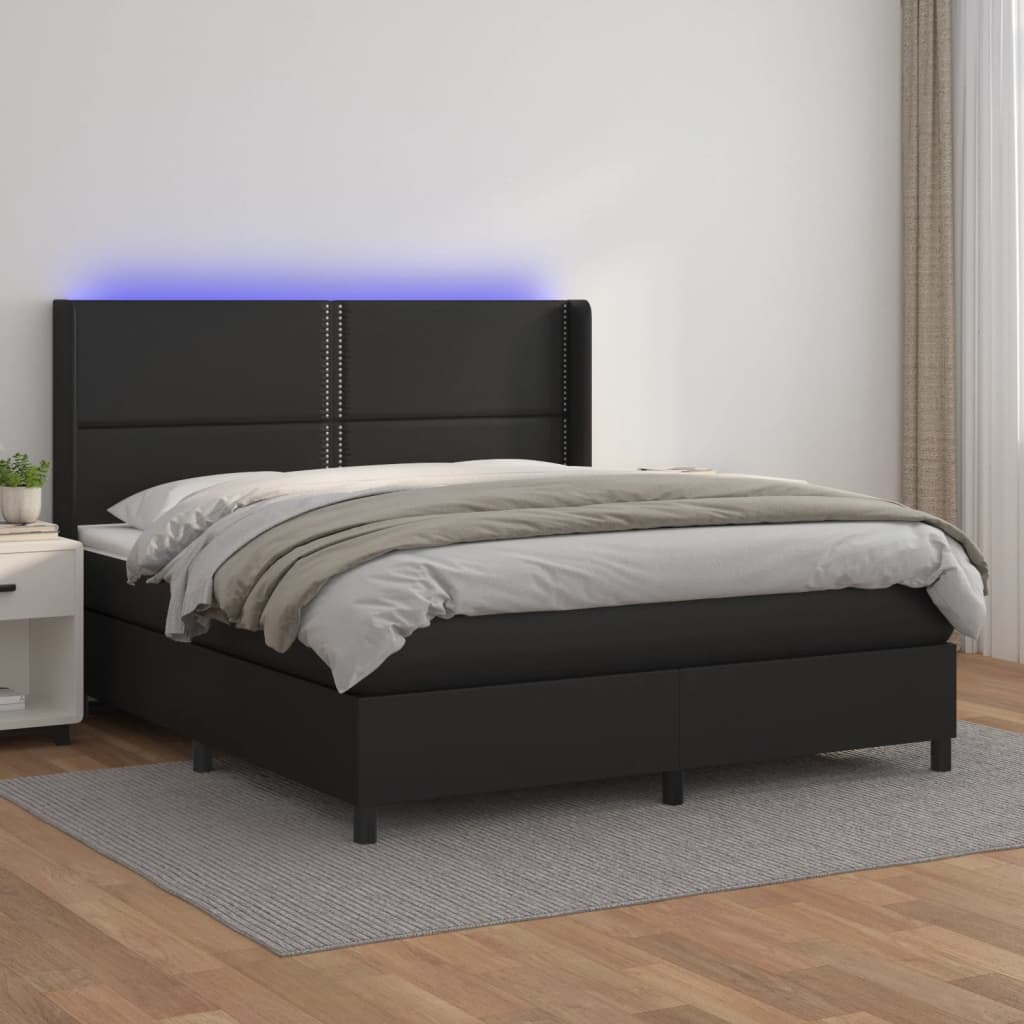 vidaXL Pat cu arcuri, saltea și LED, negru, 180x200cm, piele ecologică vidaXL Pat cu arcuri, saltea și LED, negru, 180x200cm, piele ecologică