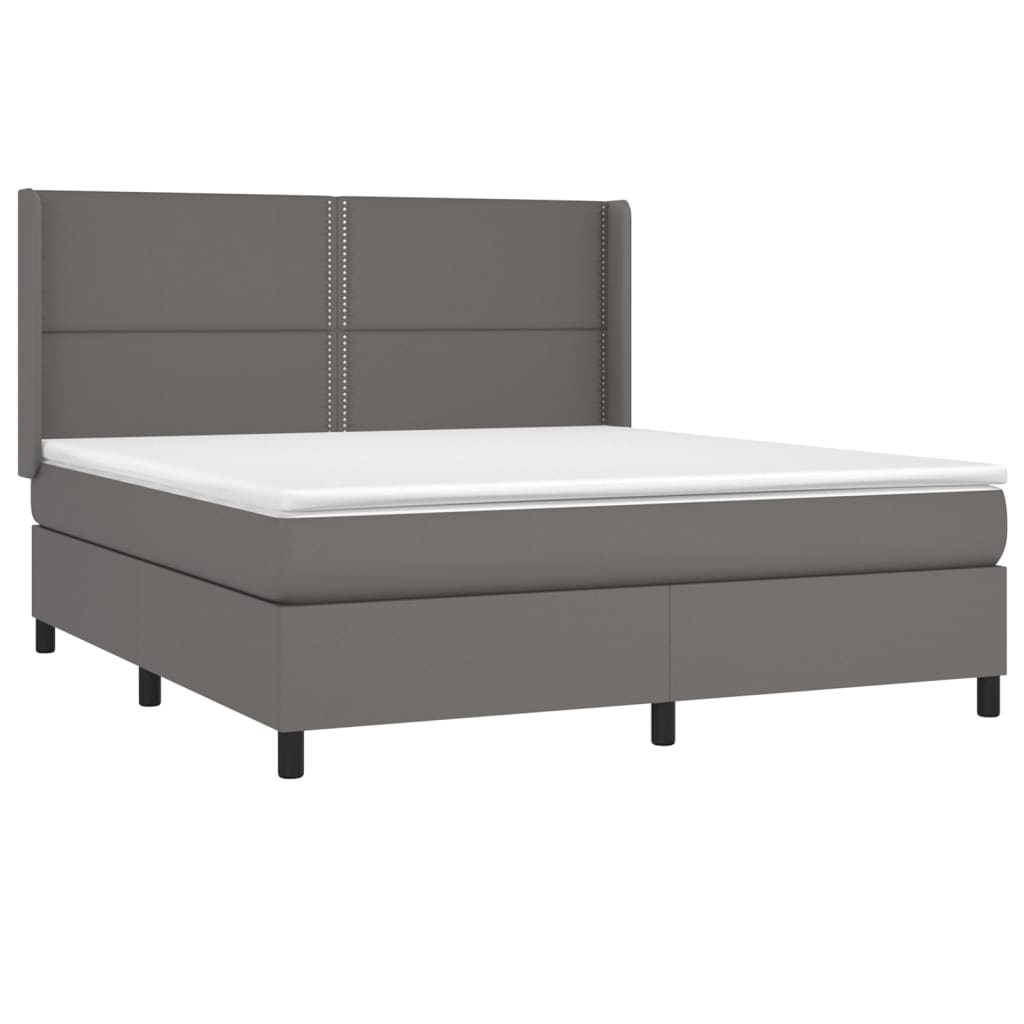 vidaXL Pat cu arcuri, saltea și LED, gri, 180x200 cm, piele ecologică