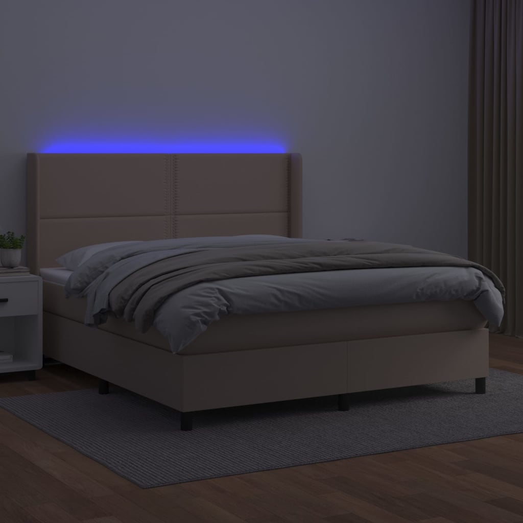 vidaXL Pat cu arcuri, cu saltea și LED cappuccino 180x200 cm piele eco vidaXL Pat cu arcuri, cu saltea și LED cappuccino 180x200 cm piele eco