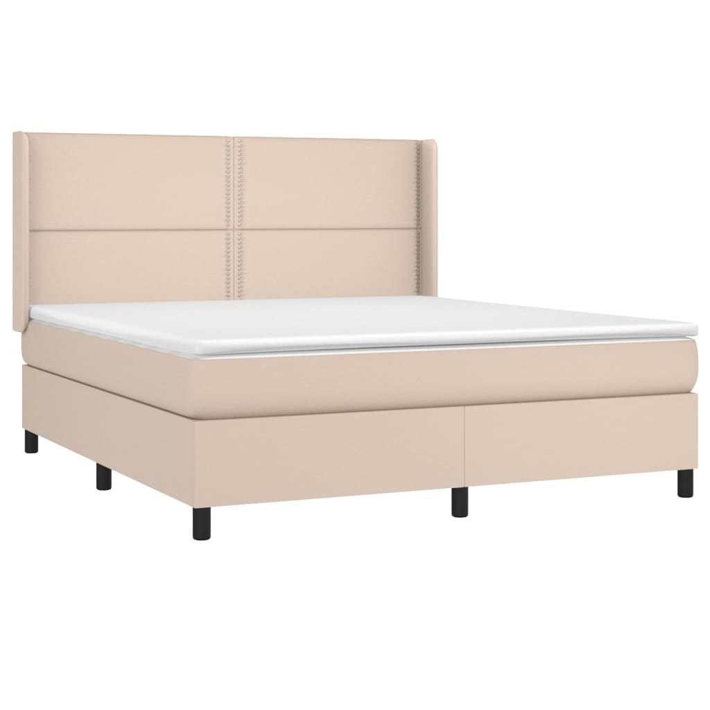 vidaXL Pat cu arcuri, cu saltea și LED cappuccino 180x200 cm piele eco vidaXL Pat cu arcuri, cu saltea și LED cappuccino 180x200 cm piele eco