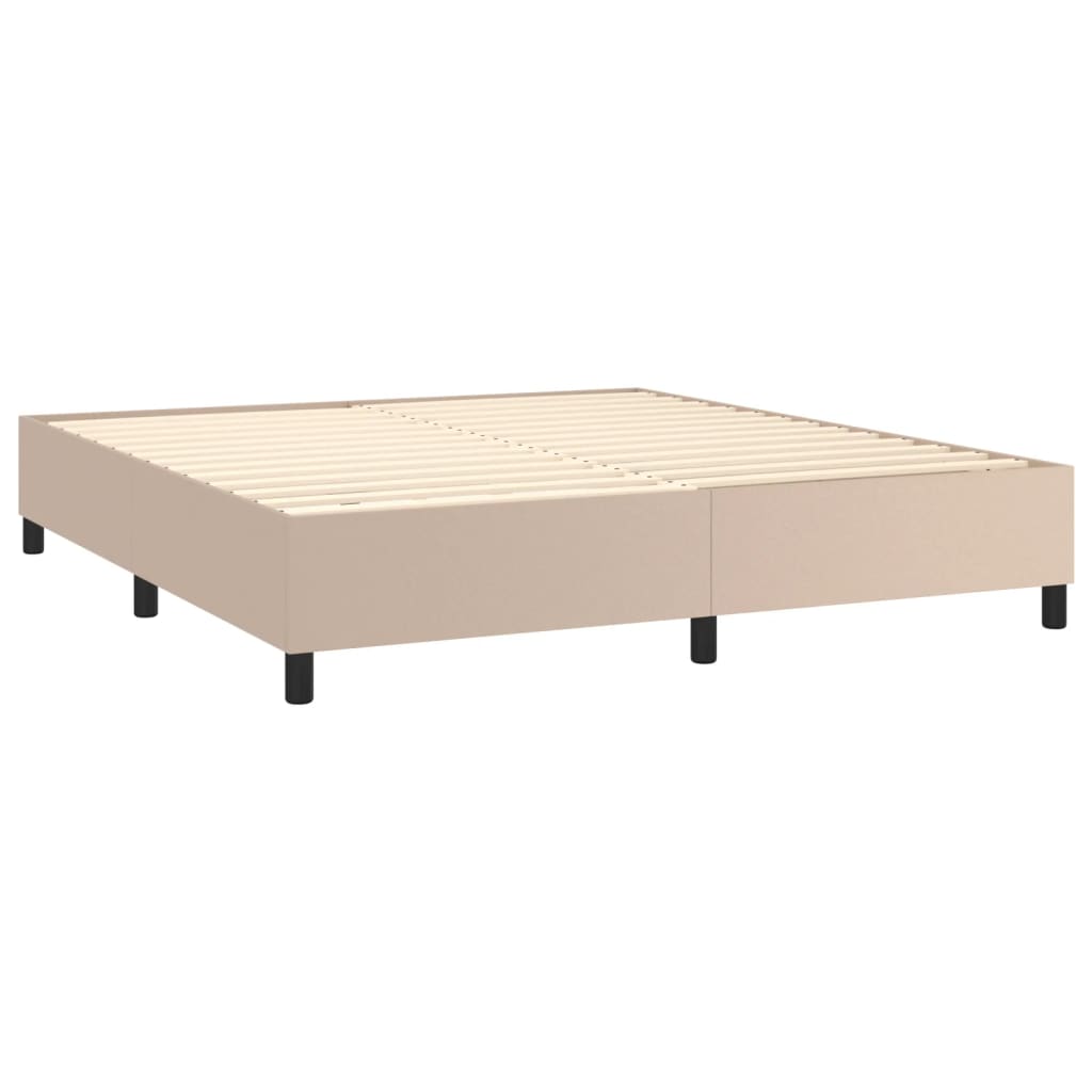 vidaXL Pat cu arcuri, cu saltea și LED cappuccino 180x200 cm piele eco vidaXL Pat cu arcuri, cu saltea și LED cappuccino 180x200 cm piele eco