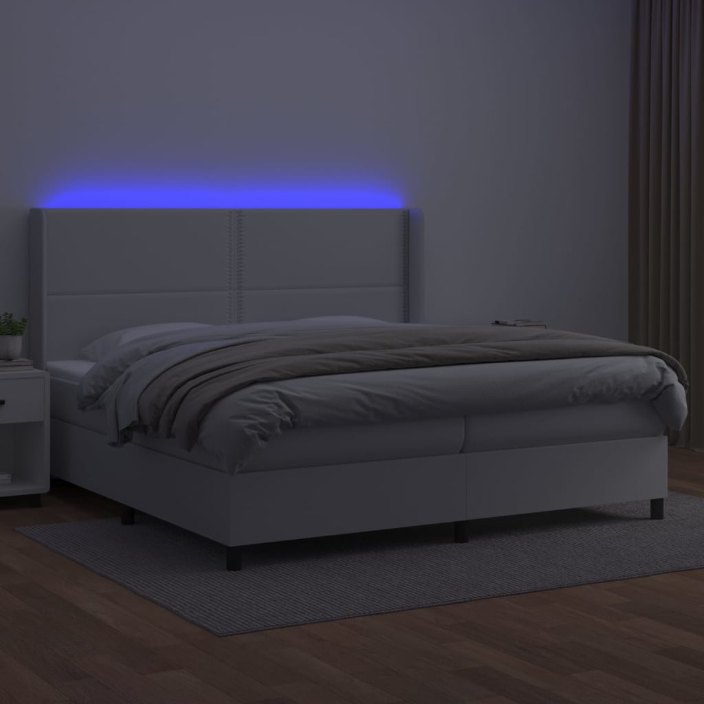 vidaXL Pat cu arcuri, saltea și LED, alb, 200x200 cm, piele ecologică vidaXL Pat cu arcuri, saltea și LED, alb, 200x200 cm, piele ecologică